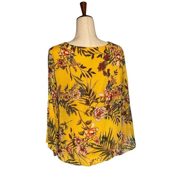 AGB Mustard Floral Print Cold Shoulder Blouse - Picture 6 of 13